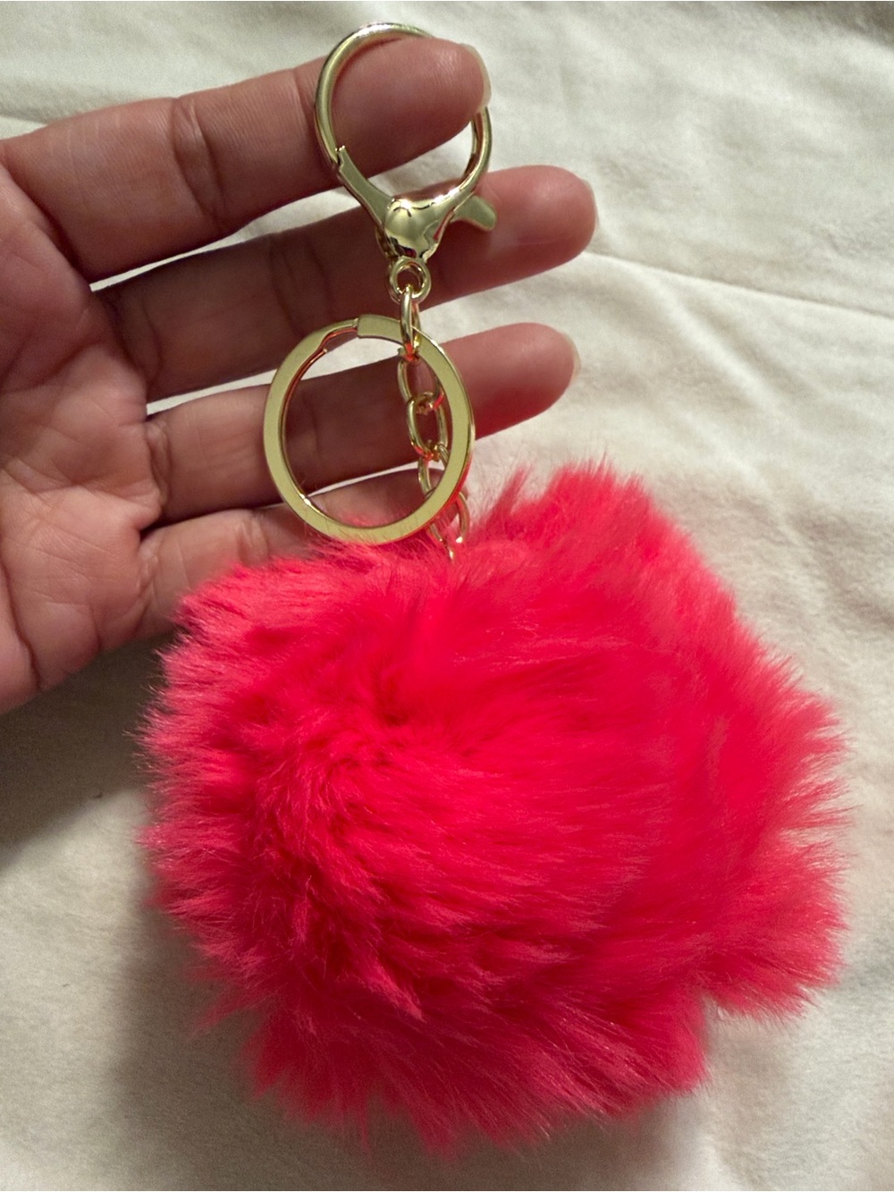 Faux Fur Pom Keychain- Hot Pink
